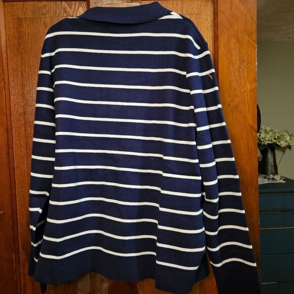 Merokeety Navy & White Striped Button Cardigan Sweater Women's Large NWT Nautic - Picture 2 of 10